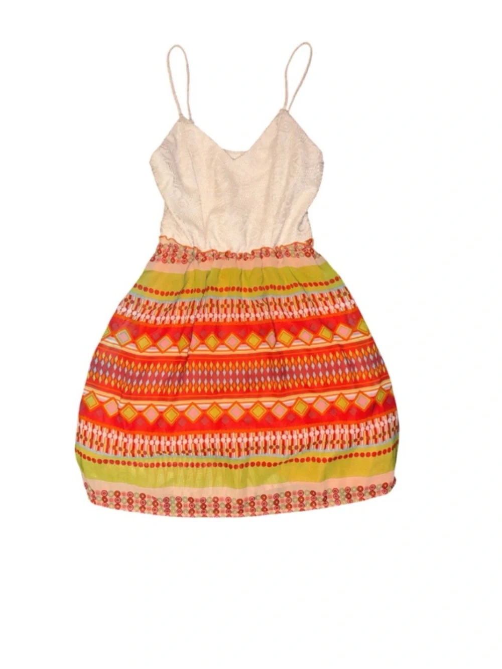 Boho Crochet Bodice Sundress || Smocked Waist | Colorful Geometric Print